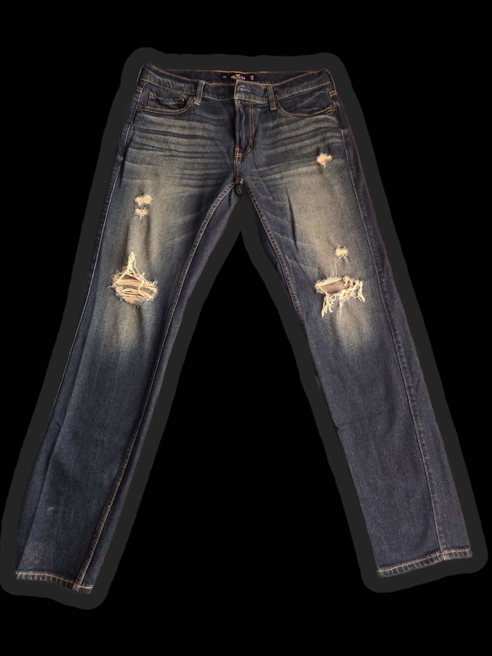 Hollister Men's Ripped Dark Blue Skinny Jeans